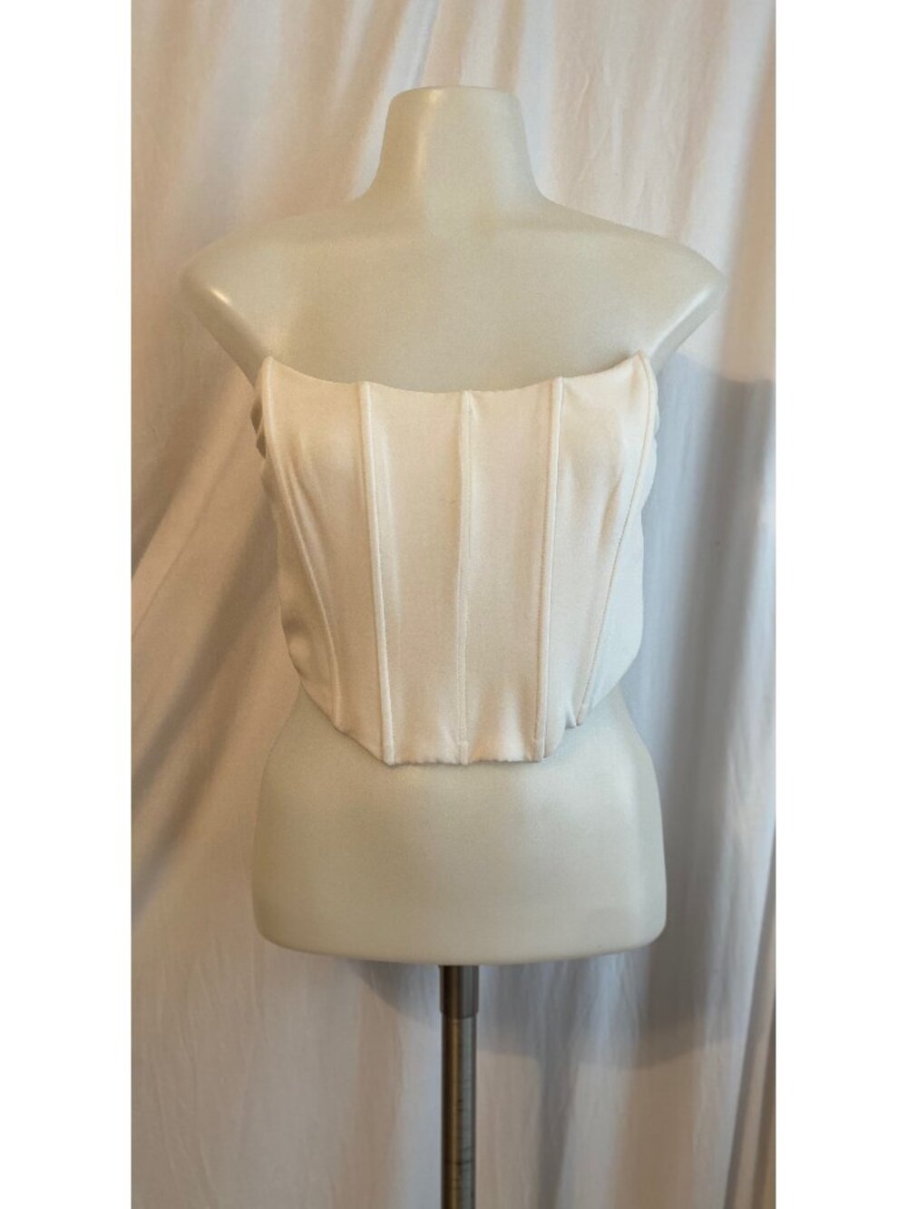 White Fox Ivory Satin Corset Bustier Top Strapless Size S